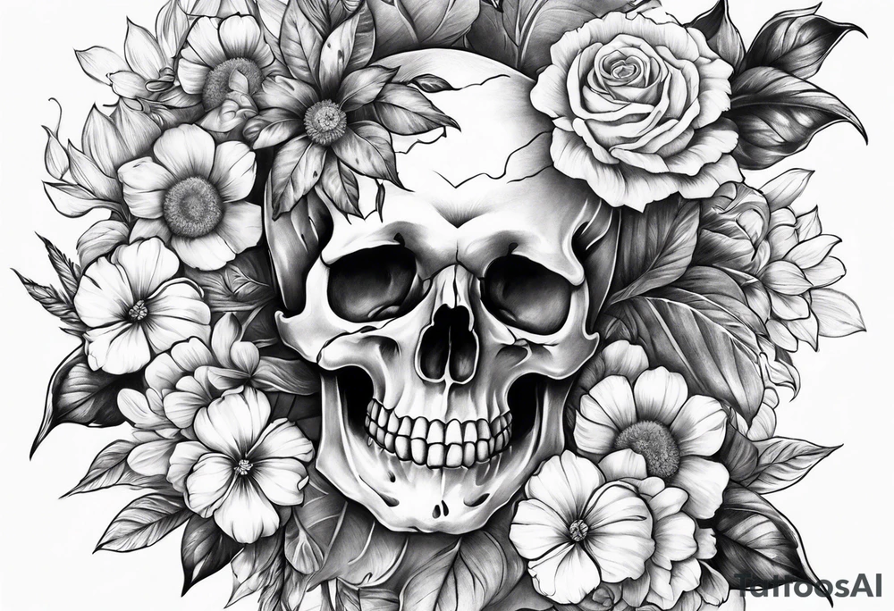 sleeve skulls and flowers tattoo idea