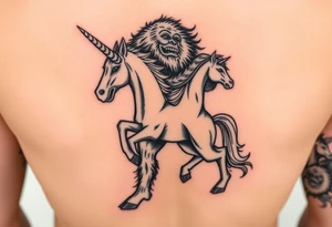 Bigfoot wearing a unicorn tube full leg piece tattoo idea