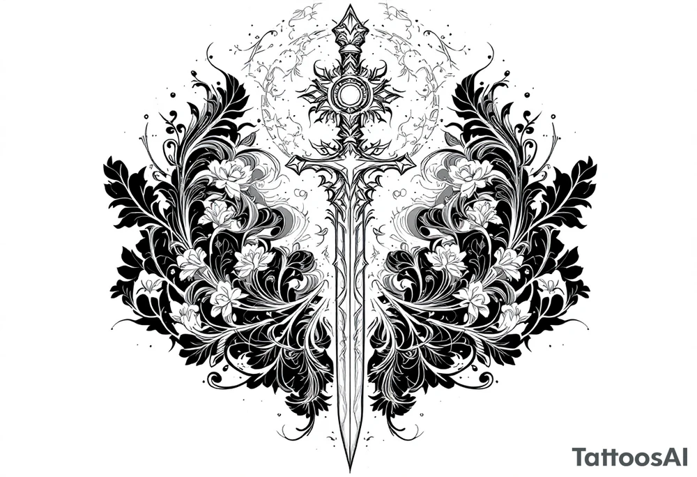 Sword pointed up white energy tattoo idea