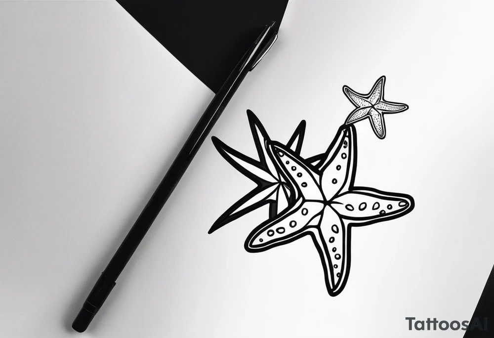 Two different star fish on top of olive branch tattoo idea Two different star fish on top of olive branch tattoo idea