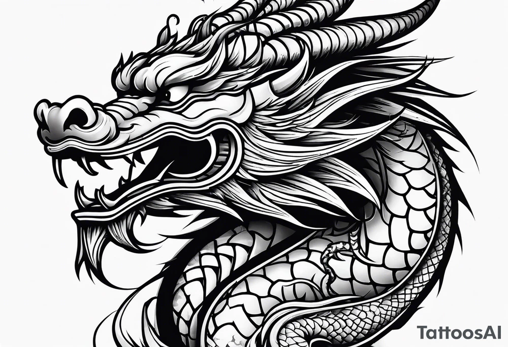 left side profile of a chinese dragon face tattoo idea