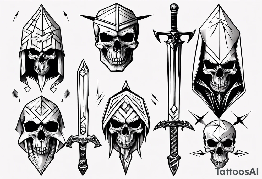 hooded skull sword tattoo idea
