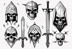 hooded skull sword tattoo idea