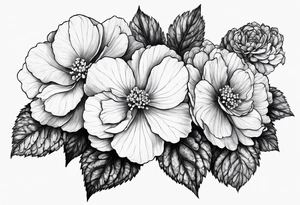 Begonia flower, hydrangeas, marigold tattoo idea