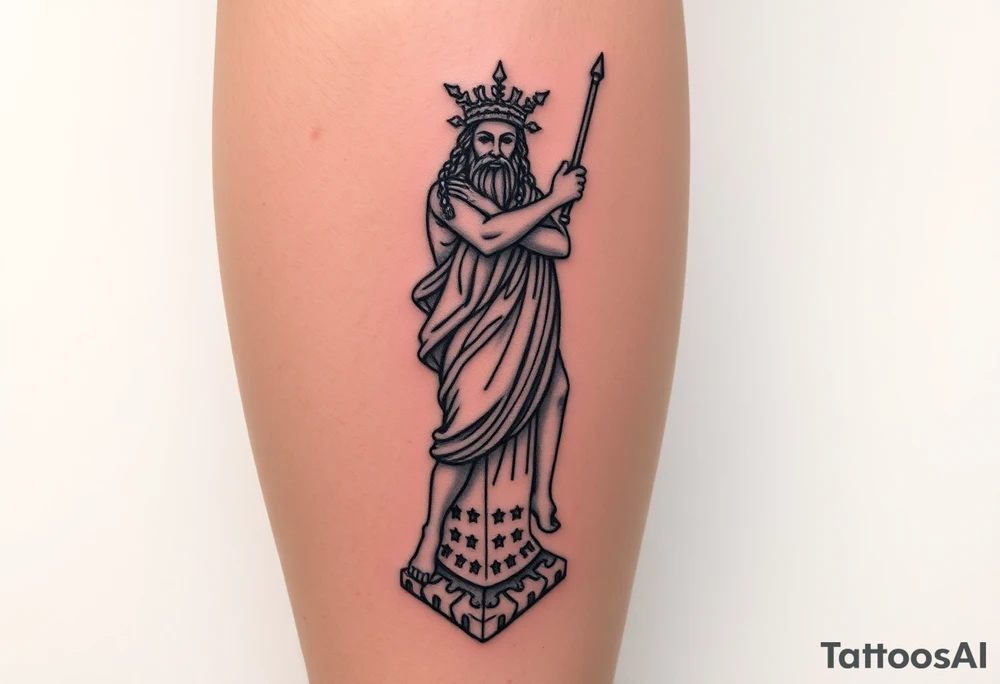 Greek gods stacked up vertically on the calf tattoo idea