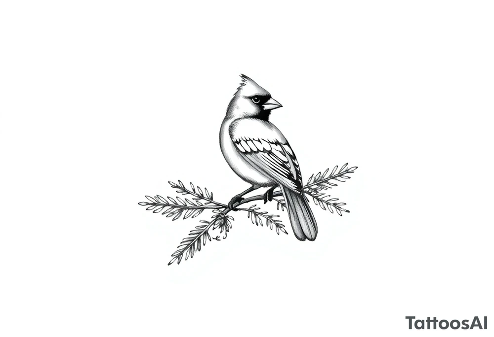 Cardinal on pine branch tattoo idea