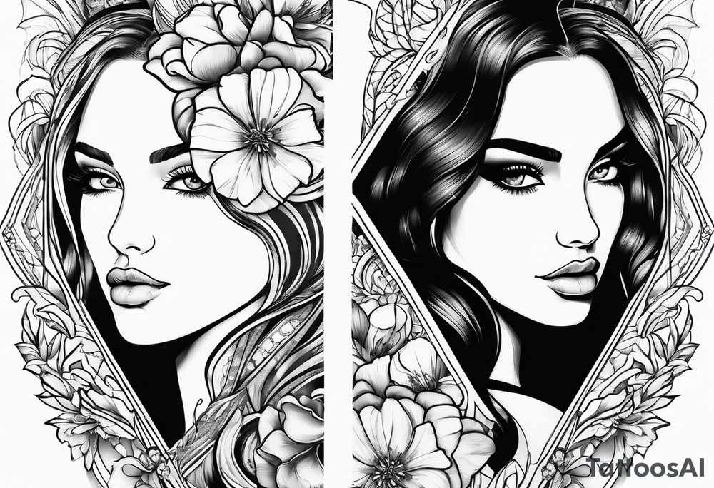 Thin lines of a women side faces not realistic tattoo idea