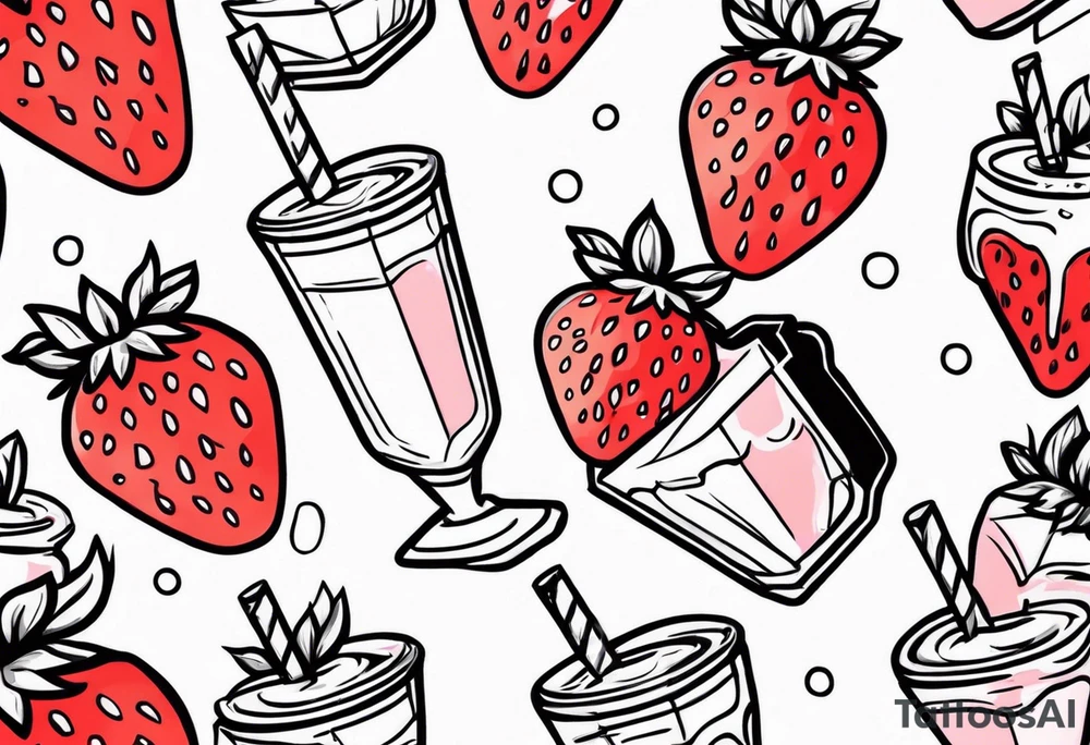 strawberry milkshake. coquette. vintage. black and white. cute tattoo idea