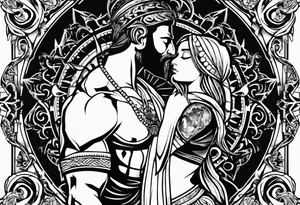 An aesthetic but unpretentious tattoo that is placed on the upper back of a male. It should represent catholic religion, discipline, pain and the love to animals. tattoo idea