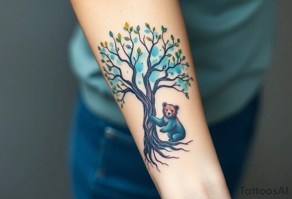 Tree of life one adult bear and one baby bear tattoo idea