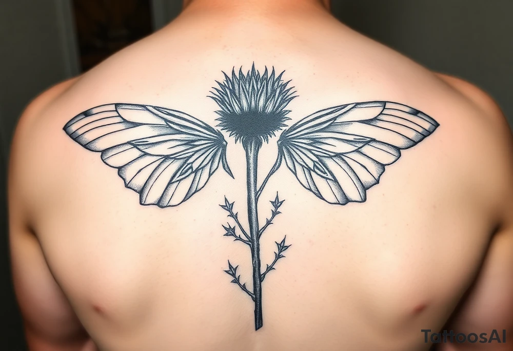 Scottish thistle with butterfly wings tattoo idea