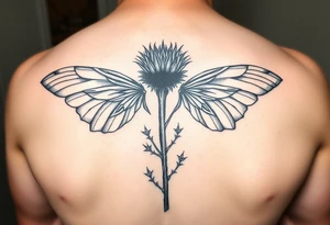 Scottish thistle with butterfly wings tattoo idea