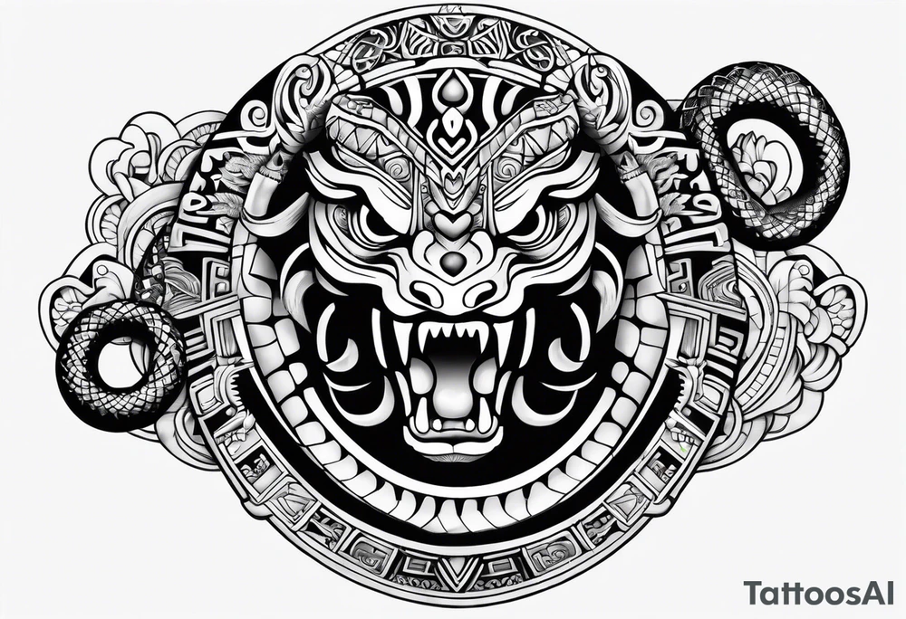 aztec kukulkan snake sleeve tattoo idea