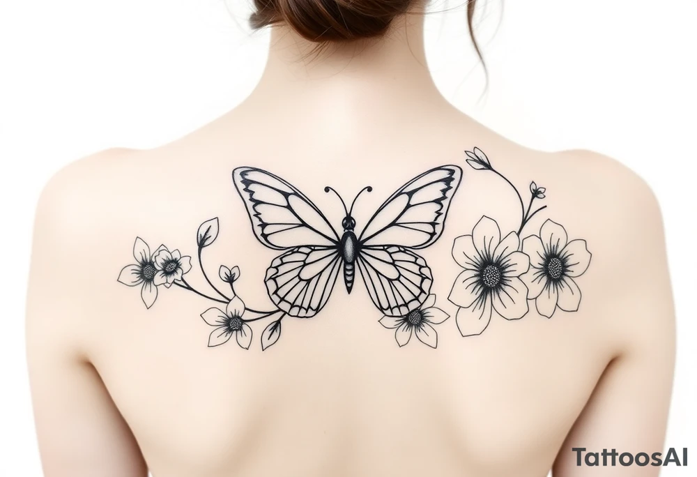 Butterfly and flowers tattoo idea