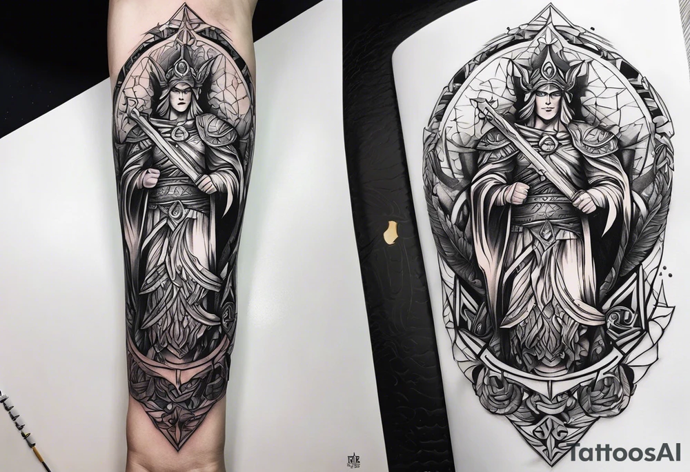 Forearm tattoo god of justice tattoo idea
