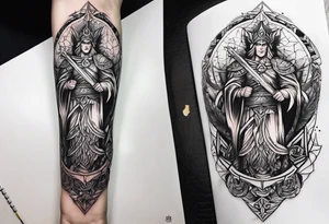 Forearm tattoo god of justice tattoo idea