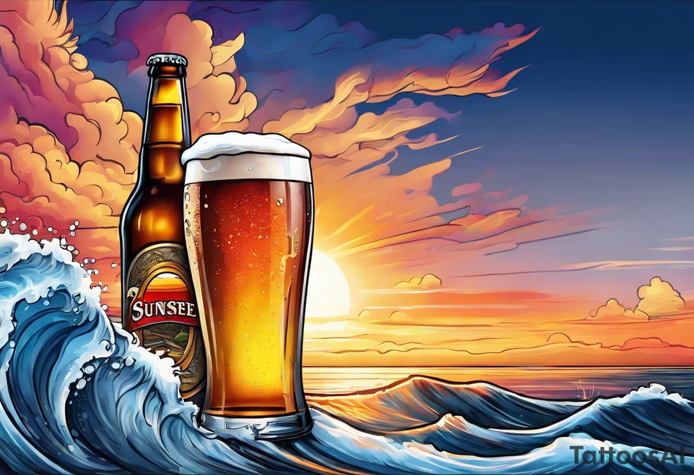 sunset cold beer tattoo idea