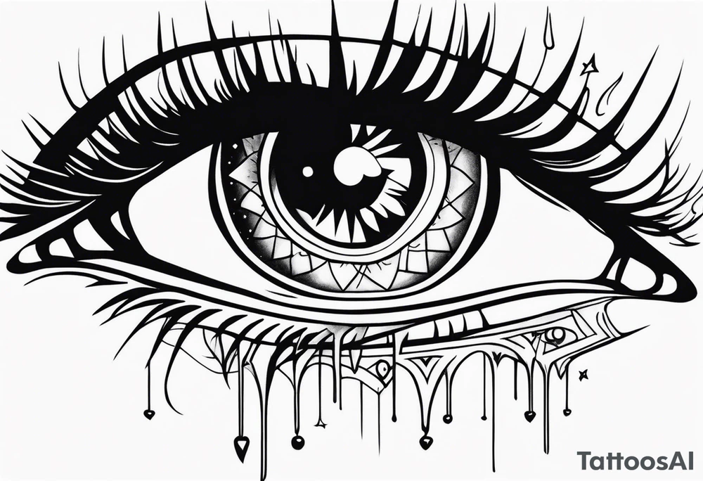 Sad girl Gothic eyes rolled back stigmata tattoo idea