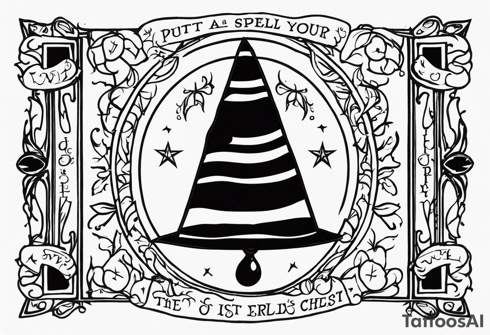 i put a spell on you in old english crossing the chest tattoo idea