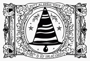 i put a spell on you in old english crossing the chest tattoo idea