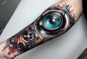 A forearm tattoo about electronic music. Not too minimalistic but not too detailed. Abstract tattoo idea