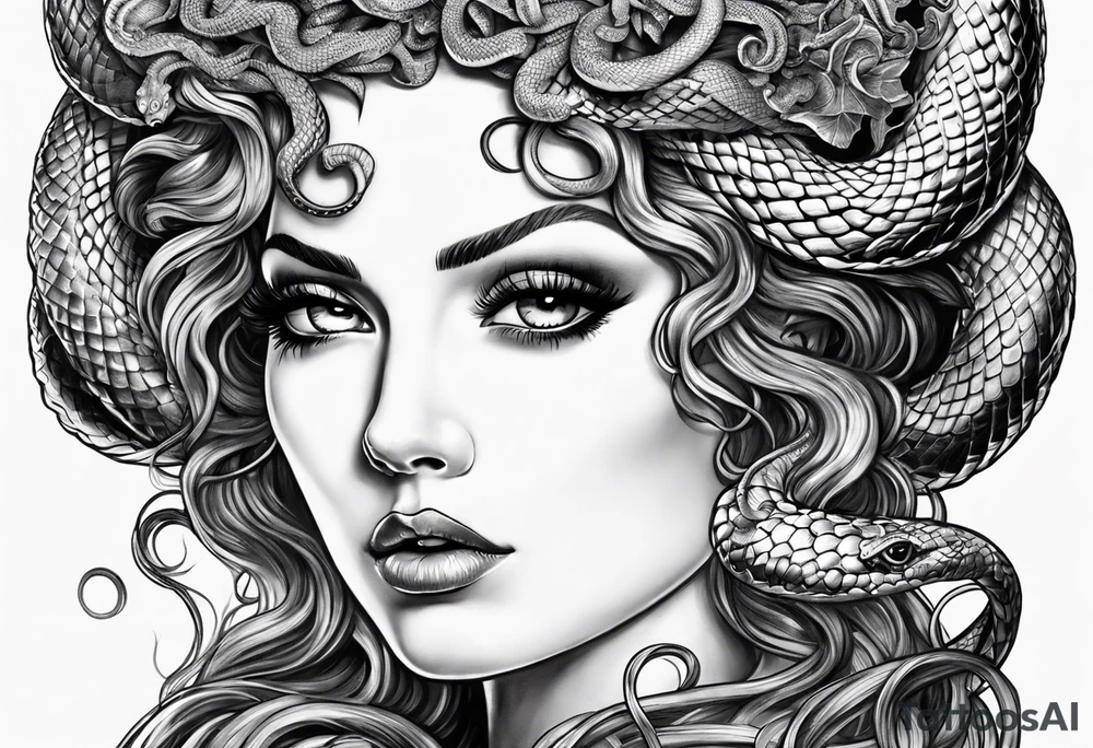 Medusa, before and after she had snakes for hair in the form of tarot cards tattoo idea