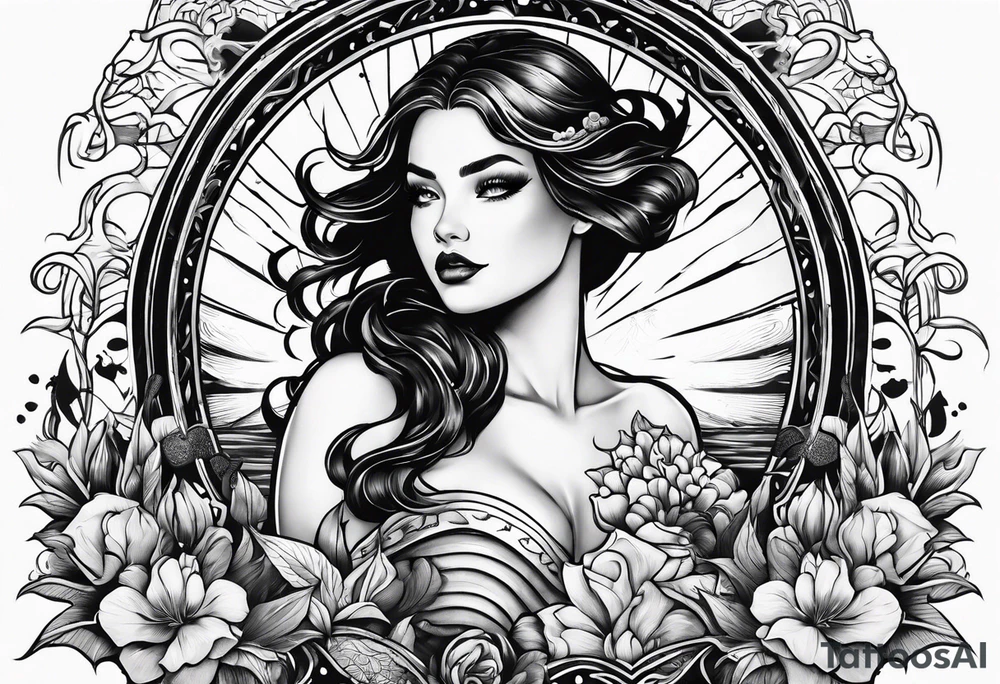 A black, female siren from a story book tattoo idea