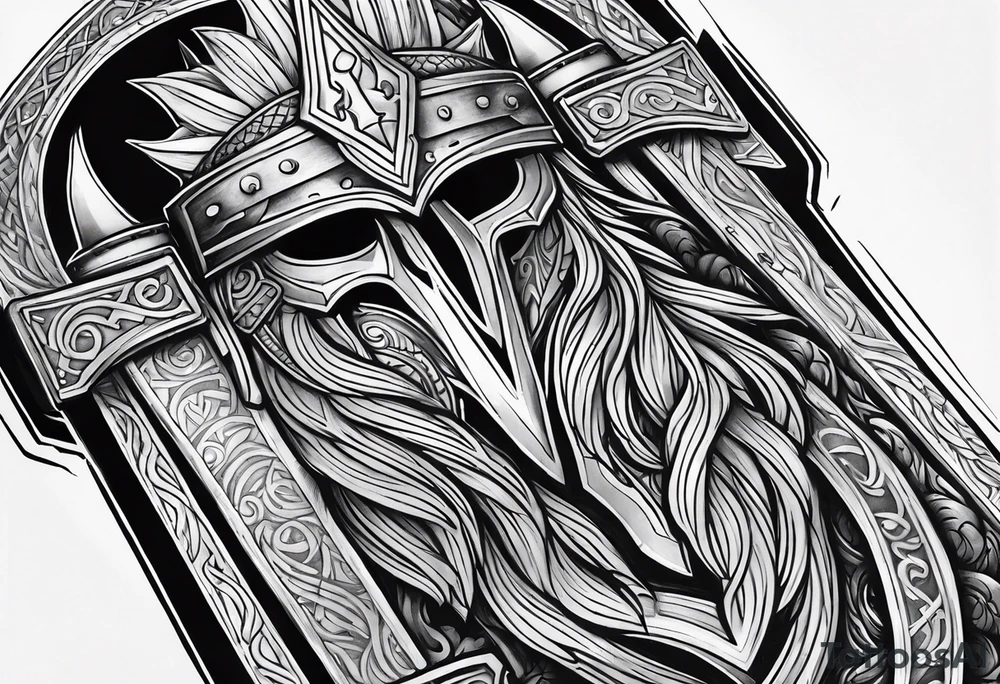Valhalla sword shield axe armour tattoo idea