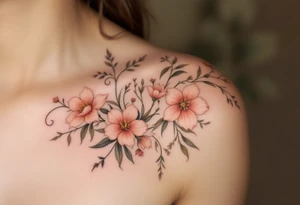 Alfons Mucha’s floral fairy in soft beige and blush tones, with ornamental frames in antique brass and muted coral. tattoo idea