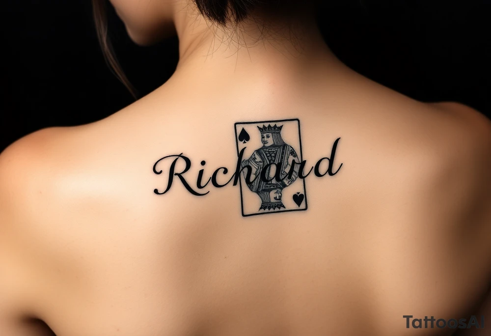 Easy Unique womans arm tattoo with the name Richard  with a  king of hearts playing card tattoo idea