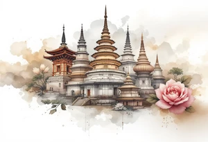 Stupas or Pagodas – Sacred Buddhist monuments with layered towers, typically done in detailed black ink or traditional brown stone tones. tattoo idea