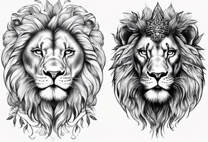 One Face , left part of it Lion right part of it godess tattoo idea