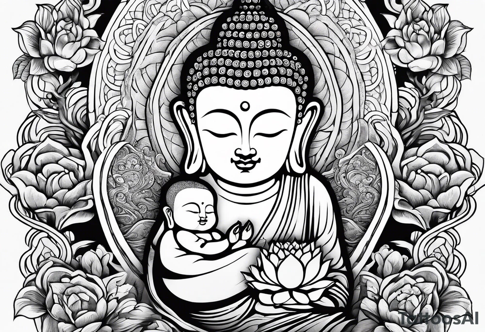 Buddha carrying Buddha baby tattoo idea