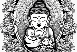 Buddha carrying Buddha baby tattoo idea