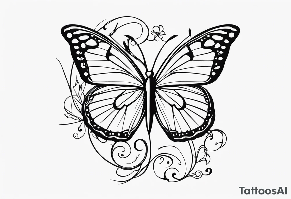 Butterflies in center of forearm with vine wrap around arm tattoo idea