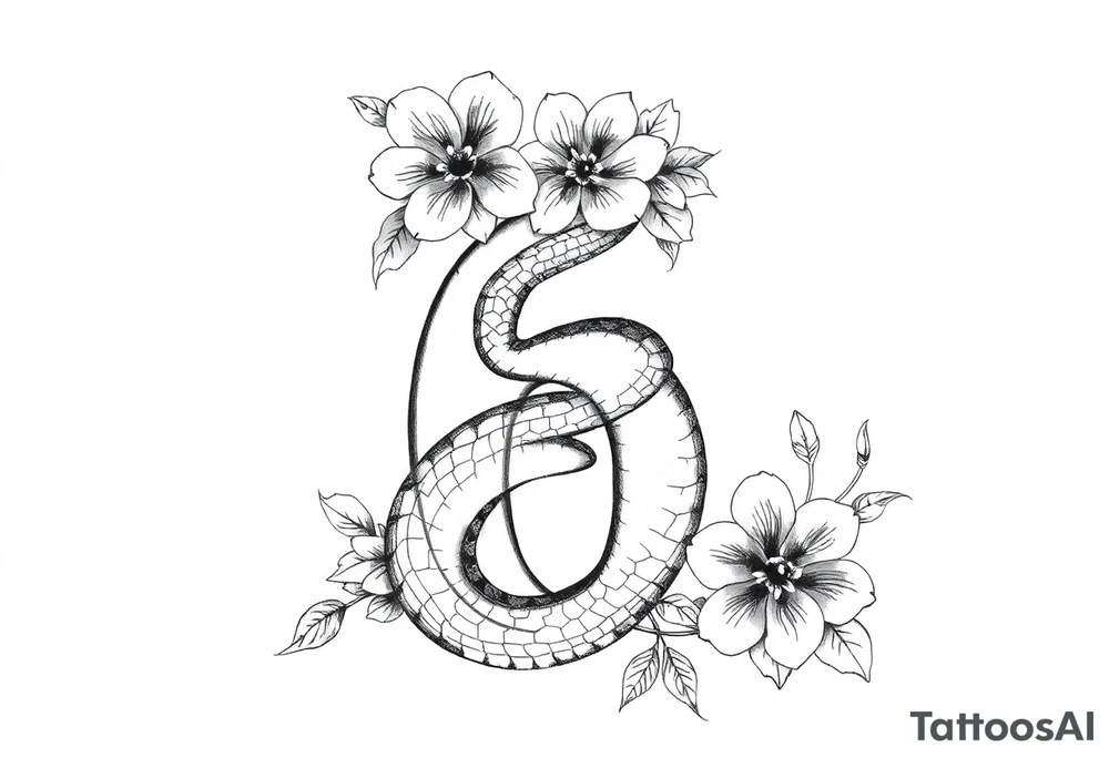 number 6 with flowers surrounding it and a snake weaved in tattoo idea