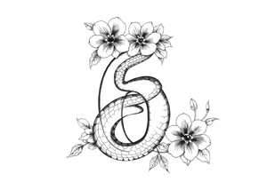 number 6 with flowers surrounding it and a snake weaved in tattoo idea