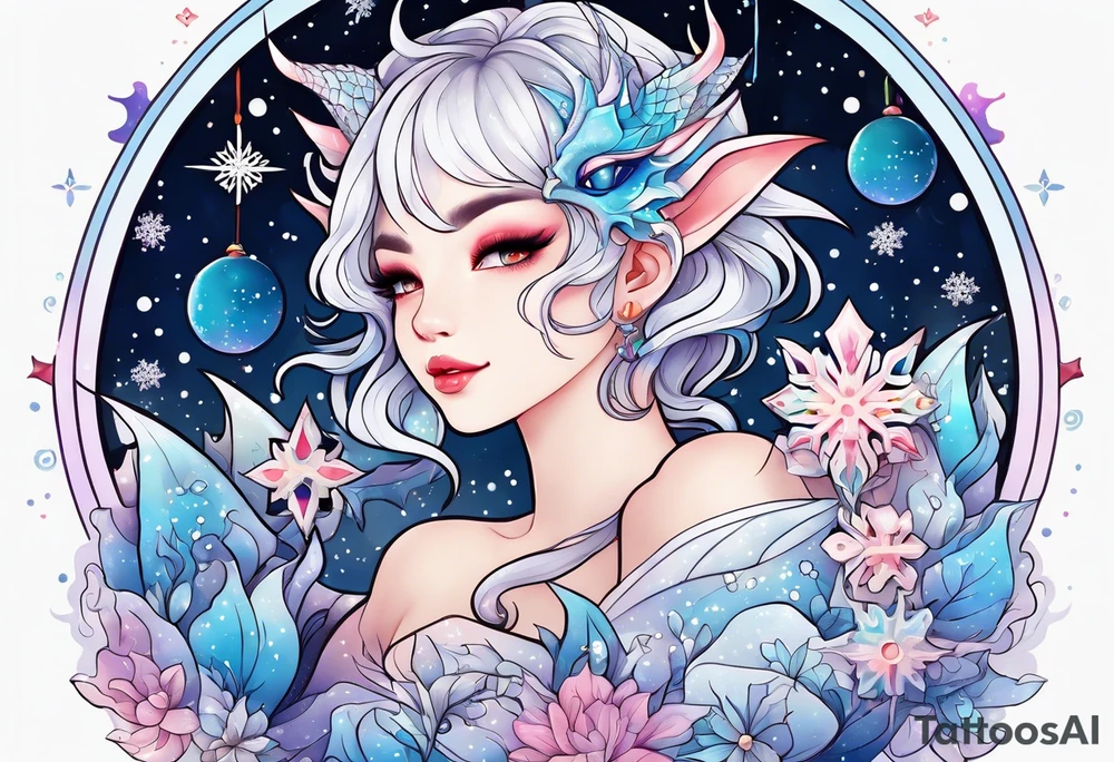 Constellation, kawaii dragon, snowflake tattoo idea