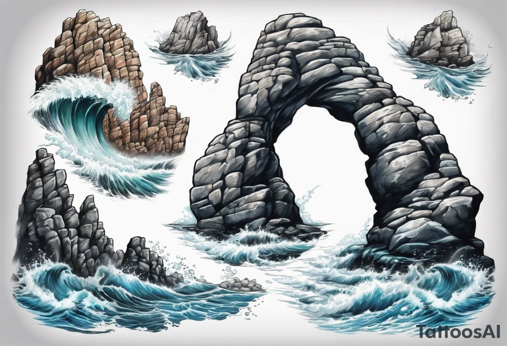 Rock arch coming out of ocean tattoo idea