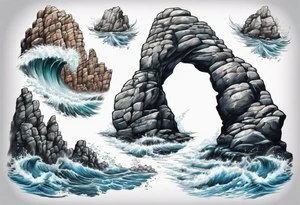 Rock arch coming out of ocean tattoo idea