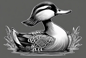 Hunting decoy Duck wearing a jacket that says "XRP" on the side. tattoo idea