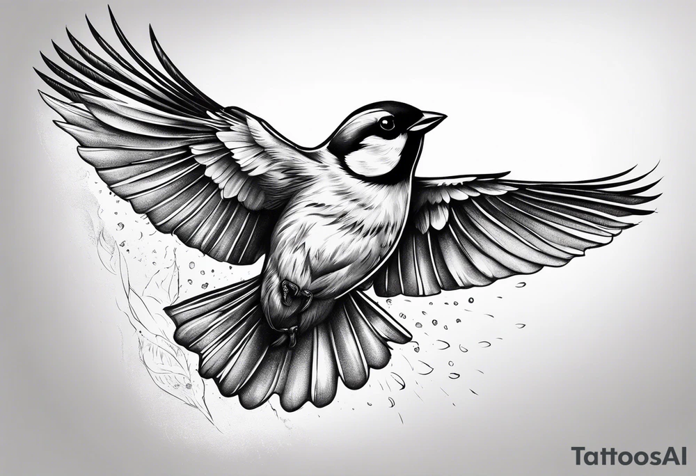 one flying
sparrow, sunrays,
make it a neck sleeve tattoo idea