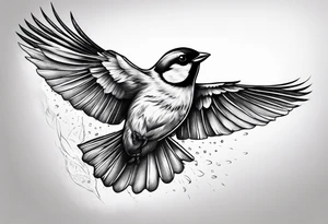 one flying 
sparrow, sunrays, 
make it a neck sleeve tattoo idea