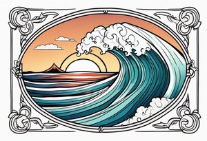 american traditional waves wide oval tattoo idea