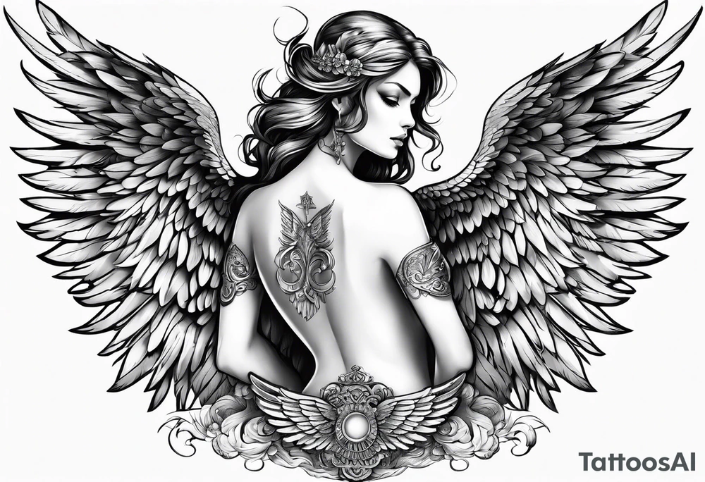 Naked angel with big wings tattoo idea