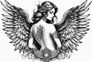 Naked angel with big wings tattoo idea