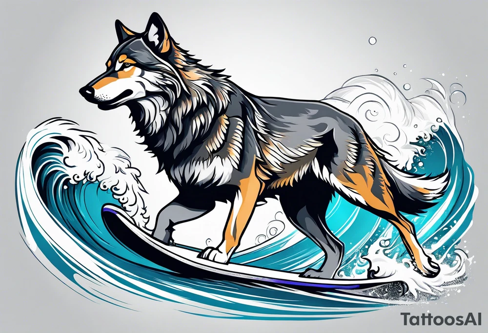 a pack muscular of gray wolves surfing tattoo idea