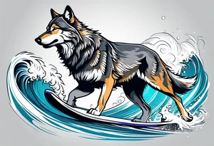 a pack muscular of gray wolves surfing tattoo idea