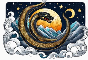 A snake wraps the moon in the night sky tattoo idea