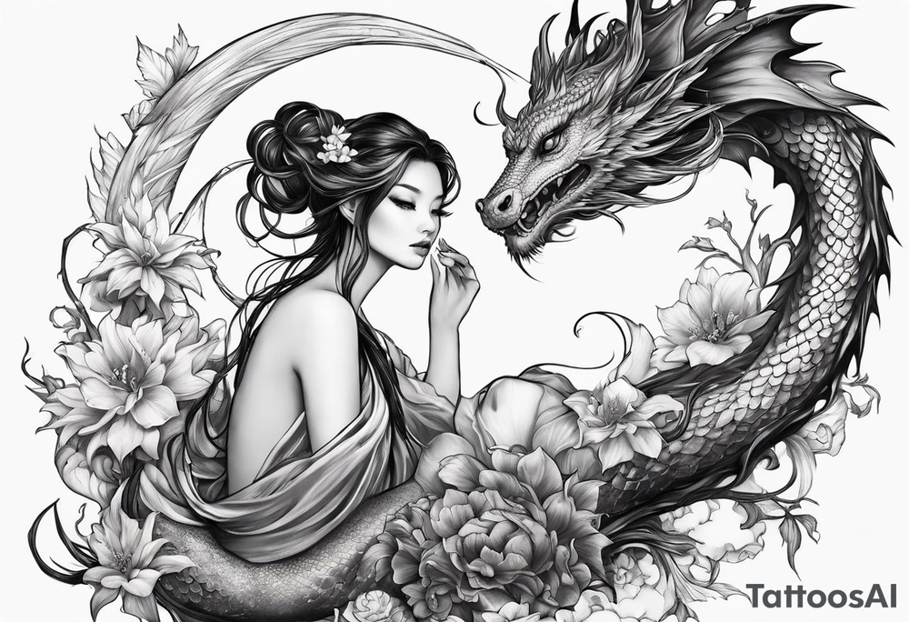 fairy nymph with a dragon friend tattoo idea